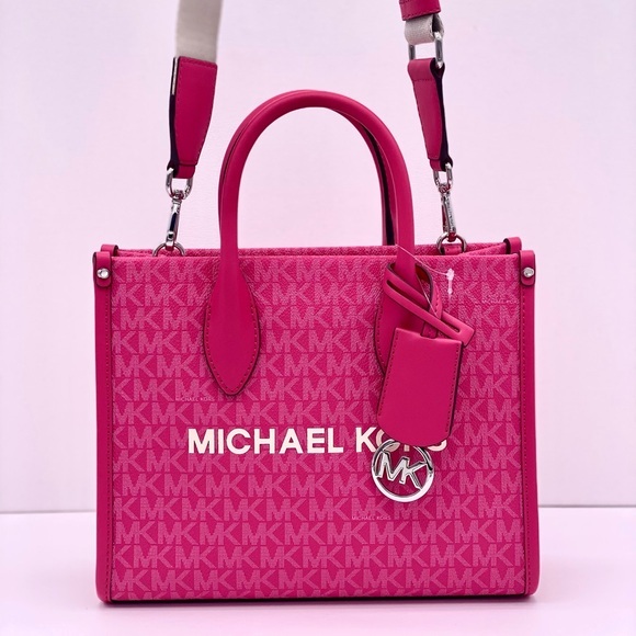 Michael Kors Mirella Small Signature Logo Tote  Crossbody Bag Dragonfruit - Picture 1 of 12